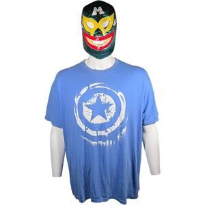 Marvel 2XL Streetwear Graphic Tee Blue Crewneck Captain America Star 2010s